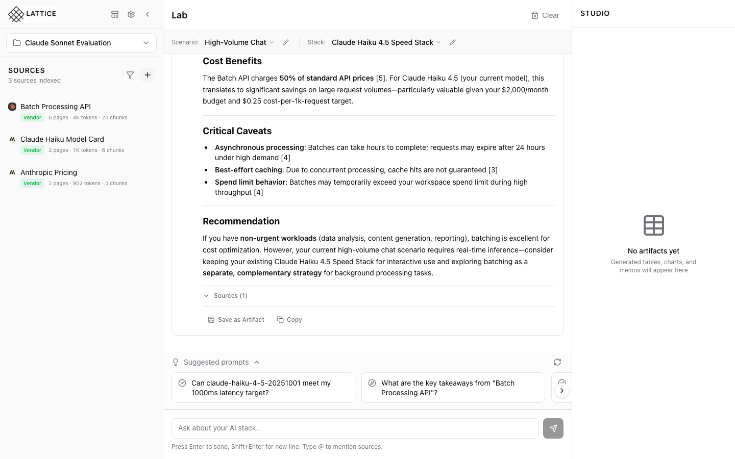 Lattice screenshot showing AI Infrastructure Research Assistant